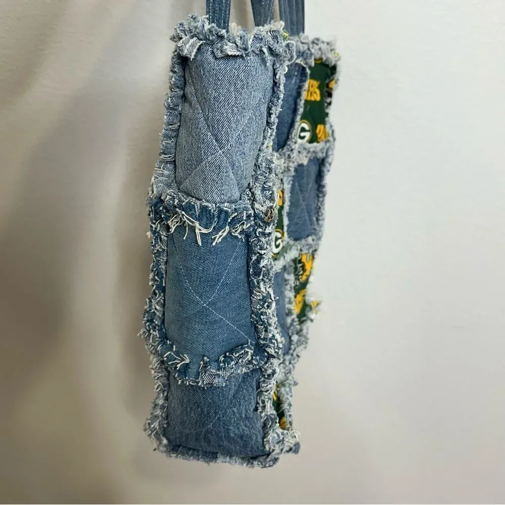 Green Bay Packers Custom Handmade Denim Jeans Patchwork Purse Bag‎